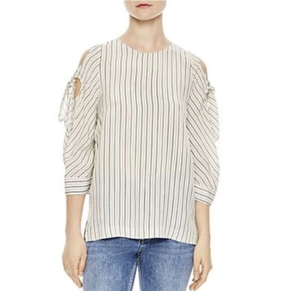 Sandro Manga Striped Cold-Shoulder Tie Top Blouse - Picture 4 of 14